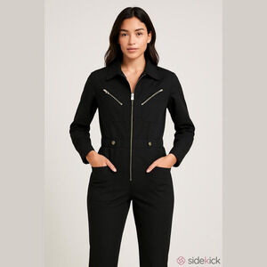 NWOT Nasty Gal Jumpsuit Women's Small Black Zippers Pockets Matrix Goth Cosplay